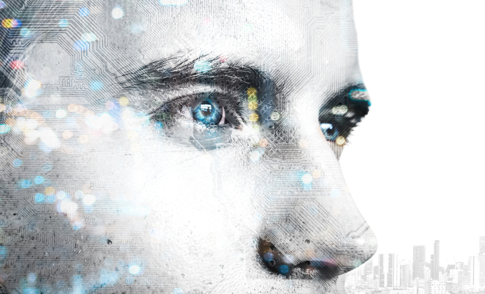 a futuristic guy with blue eyes to symbolize Digital Marketing